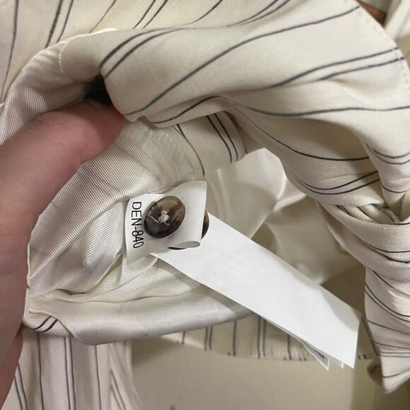 Zara Womens NWT Striped Wrap Button Cream Linen Blend Short Jacket Blazer XS - Picture 8 of 10